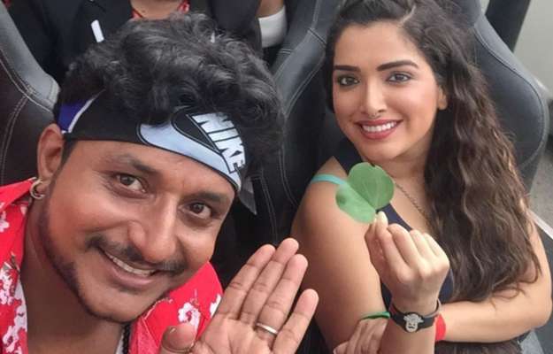 Image result for 'राज महल'. फिल्म में यूट्यूब क्वीन आम्रपाली दुबे और अभिनेता अमरीश सिंह