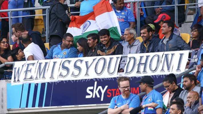Ind Vs Nz Indian Fans Display We Miss You Dhoni Banner At