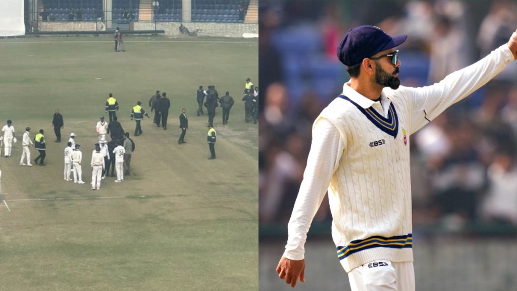 Ranji Trophy Virat Kohli की सुरक्षा में फिर चूक, मैदान पर तीन फैंस पहुंचे ˒ Ranji Trophy Virat Kohli की सुरक्षा में फिर चूक, मैदान पर तीन फैंस पहुंचे ˒