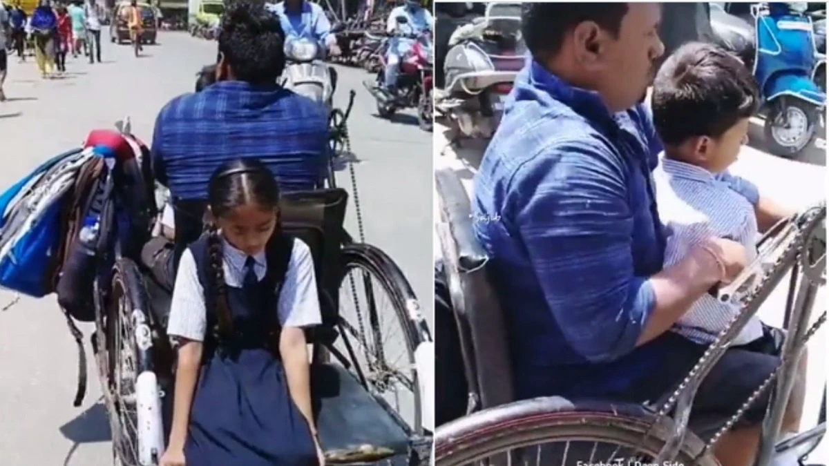 Specially-abled father drops his children off to school in tricycle. Video goes viral