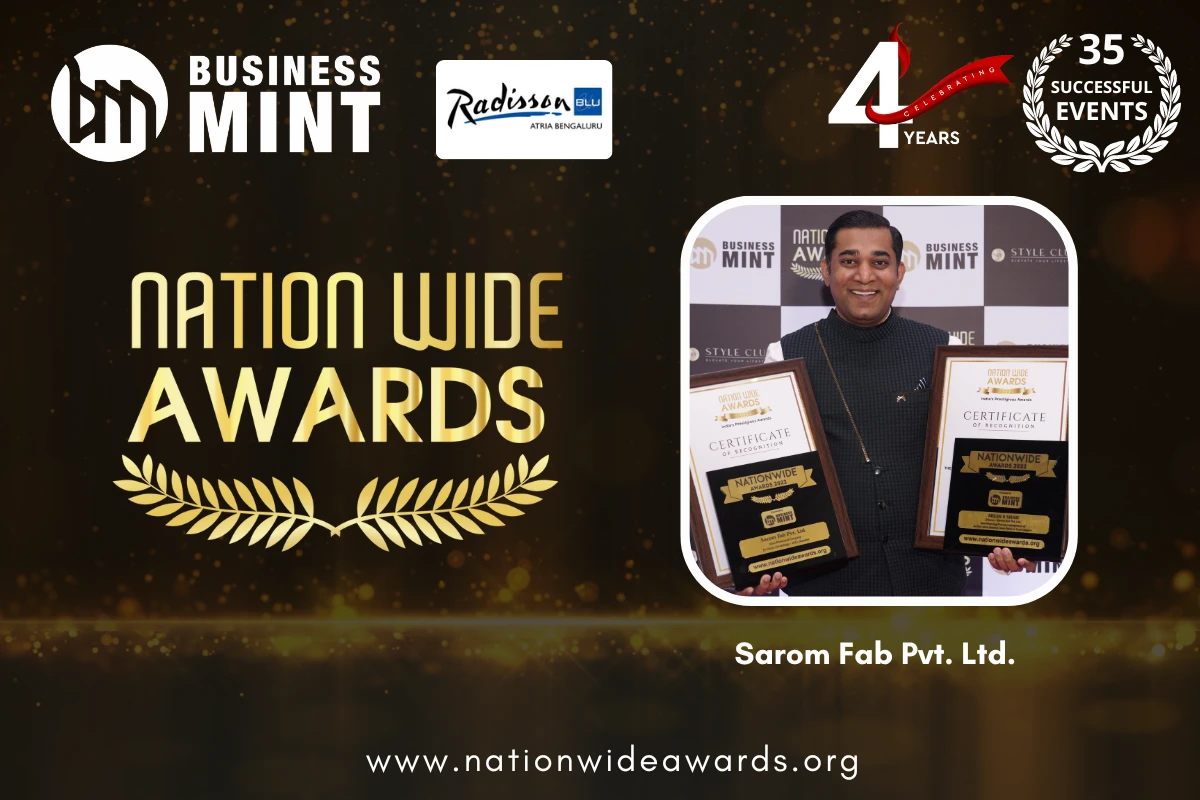 Sarom Fab Pvt. Ltd. has been recognized as the Most Prominent Company for Home Furnishings - 2022, Mumbai by BusinessMint.