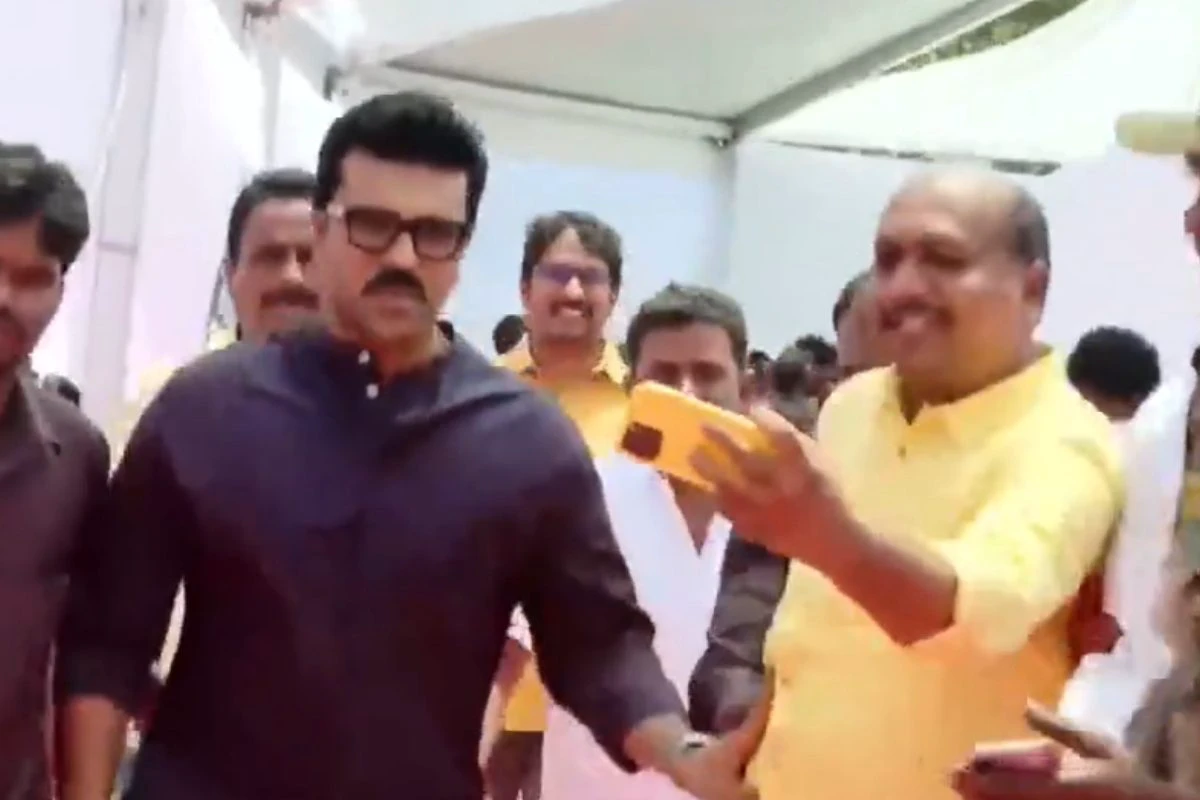 Ram Charan PUSHES Away Man Trying To Take Selfie at Andhra CM Swearing In Ceremony; Watch Video