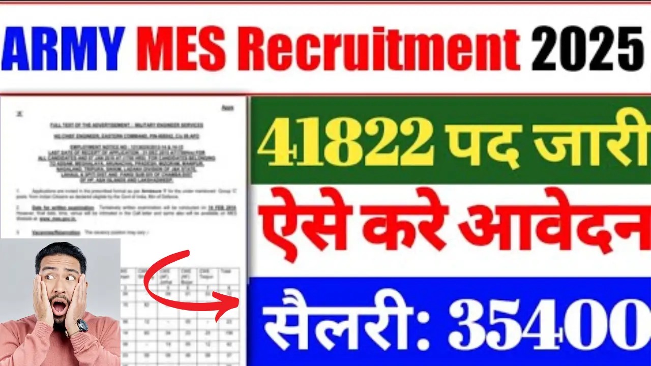 .सेना में नौकरी का सुनहरा मौका, Army MES के 41,822 पद खाली, अंतिम तारीख 28 जनवरी, जल्दी करें