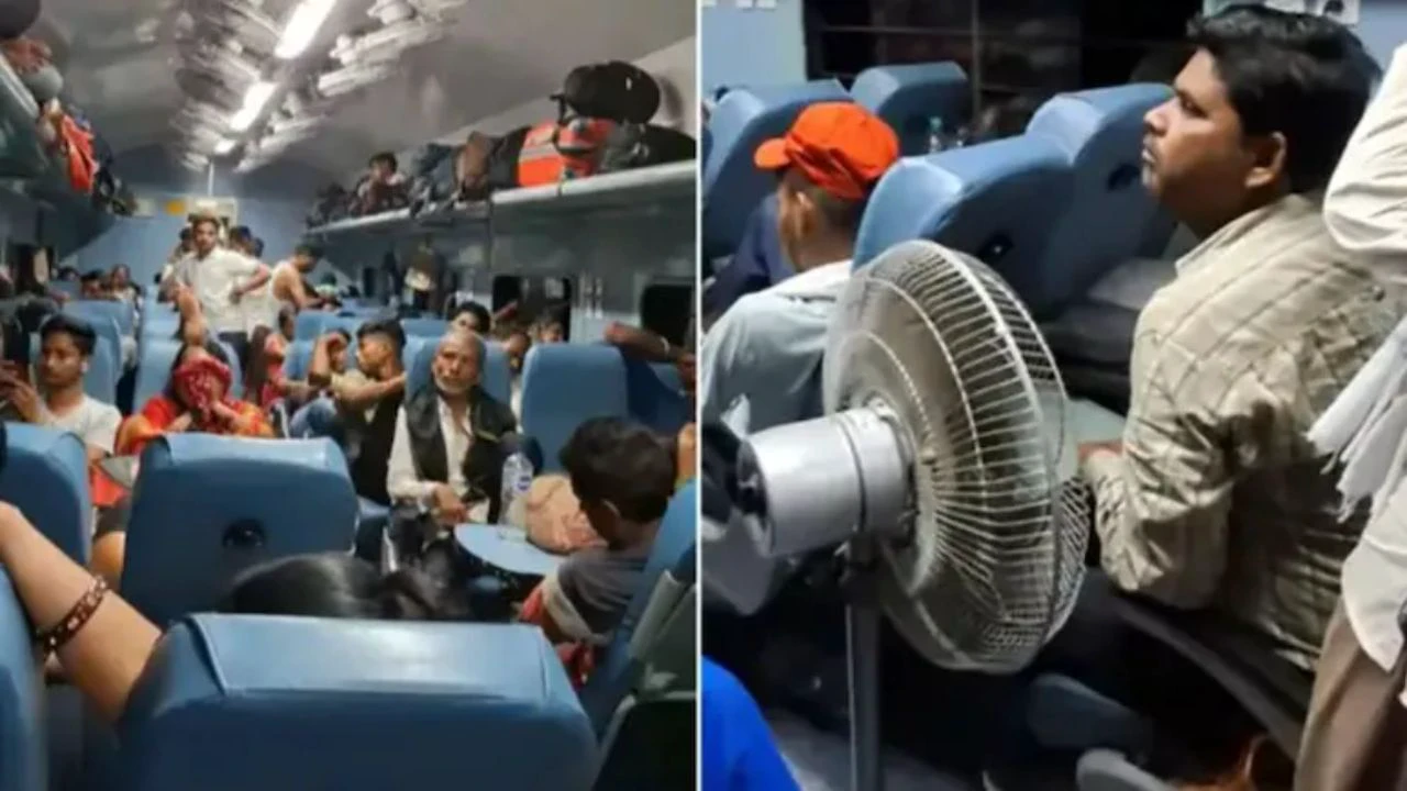 यात्रा में देसी जुगाड़ का जलवा, शख्स ने ट्रेन में फिट किया पर्सनल पंखा यात्रा में देसी जुगाड़ का जलवा, शख्स ने ट्रेन में फिट किया पर्सनल पंखा