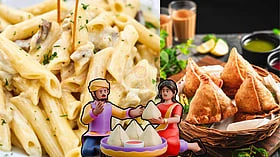 சுவைக்க ருசியான பனீர் வித் ஸ்பைசி பாஸ்தாவுடன் - வெஜ் சமோசா!