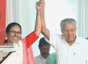 'LDF നാടിനെ മുന്നോട്ട് നയിച്ചു': പേരാവൂരില്‍ ആവേശം വിതറി KK ശൈലജയുടെ കൈ പിടിച്ചുയര്‍ത്തി മുഖ്യമന്ത്രി | LDF