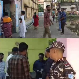পুনর নির্বাচন চলেছে ডায়মন্ডহারবার ২৪৩ নম্বর বুথে,সকাল থেকে লাইন।