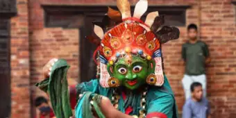 Traditional Navadurga Dance Marks the Conclusion of Durga Puja at Patan Durbar Museum in Kathmandu
