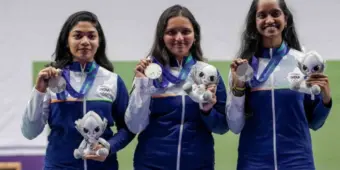 এশিয়ান গেমসে মহিলাদের ১০ মিটার এয়ার রাইফেল টিম ইভেন্টে ভারতের রৌপ্য জয়