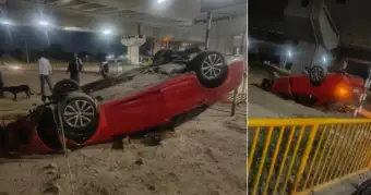 गुरुग्राम में द्वारका एक्सप्रेसवे पर भीषण हादसा, डिवाइडर से टकराकर ग्रीन बेल्ट में पलटी स्कोडा कार