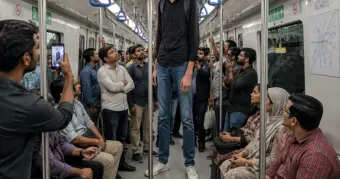 मेट्रो में अचानक दिखा 7.3 फीट का रहस्यमयी युवक! लोग देखते रह गए, वीडियो ने मचा दिया बवाल