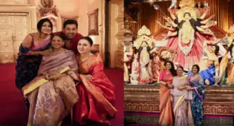 मां तनुजा को किया प्यार, बहन तनीषा के साथ दिए पोज़! मुंबई की इस पूजा में छाया बॉलीवुड परिवार