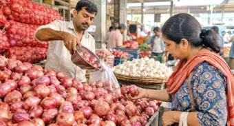 Onion prices double in 30 days, touch Rs 70/kgAPMC arrivals fall by half due to inadequate rainfall in onion-growing regions; garlic price rises to Rs 350/kg; traders expect prices to rise further