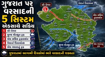 ગુજરાત પર વરસાદની 5 સિસ્ટમ સક્રિય, 7 દિવસ પડશે ભારેથી અતિભારે વરસાદ, મેપની મદદથી જુઓ ક્યાં ક્યું એલર્ટ અપાયું