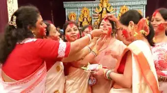 Women celebrate 'Sindoor Khela' in Delhi, Bengal, Tripura on Vijaya Dashami