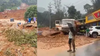വയനാട്ടില്‍ കനത്തമഴയില്‍ മണ്ണിടിച്ചില്‍; ആളുകള്‍  കുടിങ്ങിക്കിടക്കുന്നു,  അപകടം തുരങ്കപാതയ്ക്ക് സമീപം