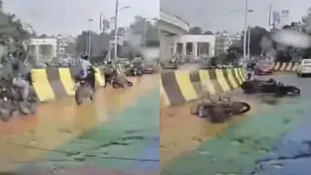 Three Bikes Skid One After Another On Newly Painted Chingrighata Flyover In Kolkata, Dashcam Video Raises Safety Concerns - WATCH