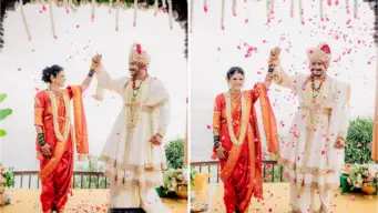 अश्विनी महांगडे आणि भूषण शिवतारे बंधनात अडकले; पारंपरिक मराठी लूकमध्ये अभिनेत्रीचा अंदाज