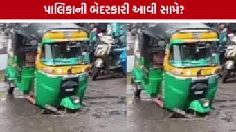 વડોદરા પાણીગેટમાં તૂટેલા ગટરના ઢાંકણામાં રિક્ષા ખાબકી, ચાલકનો આબાદ બચાવ; પ્રી-મોન્સૂન કામગીરી પર સવાલ