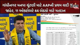 AAP Gujarat : ગાંધીનગર મનપા ચૂંટણી માટે AAPની પ્રથમ યાદી જાહેર; 11 ઓક્ટોબરે 44 બેઠકો માટે મતદાન, 13મીએ થશે મતગણતરી