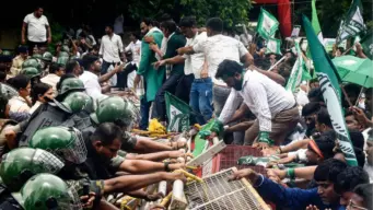 Odisha youth march to Assembly protesting errors in textbooks