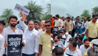 'UGC कानून वापस लो.', लखनऊ में सवर्ण मोर्चा का जोरदार विरोध प्रदर्शन
