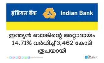 ഇന്ത്യൻ ബാങ്കിന്റെ അറ്റാദായം 14.71% വര്‍ധിച്ച്‌ 3,462 കോടി രൂപയായി