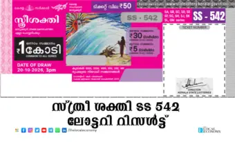 Kerala Lotteries Results: 20-10-2026 Sthree Sakthi SS-542; സ്ത്രീ ശക്തി.എസ്.എസ്. 542 ലോട്ടറി റിസള്‍ട്ട്