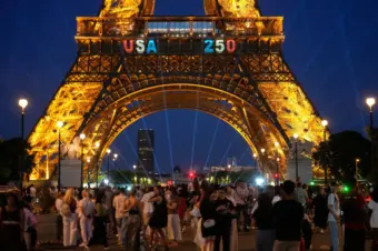 Man climbs Eiffel Tower, hangs US flag on America's big birthday