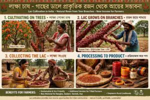 লাক্ষা চাষ : গাছের ডালে উৎপাদিত প্রাকৃতিক রজন থেকে কৃষকের আয়ের নতুন সম্ভাবনা।
