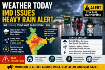 Weather Today: IMD Issues Heavy Rain Alert for Multiple States on June 25; Strong Winds Up to 85 kmph Expected