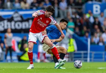 Declan Rice escapes red card after VAR review in Arsenal's loss at Brighton