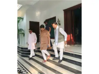 BJP UP chief Pankaj Chaudhary meets Jansatta Dal chief Raja Bhaiya in Lucknow