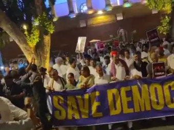 INDIA bloc MPs begin march from Parliament, to meet President Murmu over concerns regarding EC