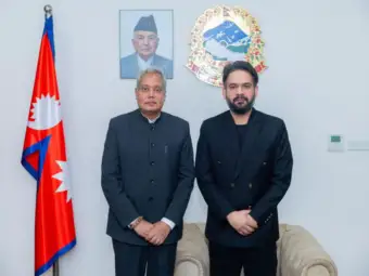 Indian Ambassador to Nepal Naveen Srivastava makes farewell call on Nepal PM Balendra Shah