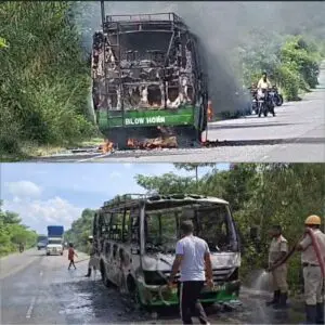 হাসিমারায় এশিয়ান হাইওয়েতে ভয়াবহ অগ্নিকাণ্ড, পুড়ে ভস্মীভূত ভুটানের বাস।