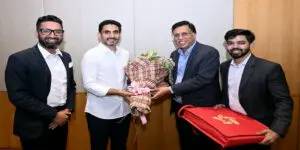 విక్రమ్ సోలార్ సిఈఓ అరుణ్ మిట్టల్, ఎండి జ్జానేష్ చౌదరి తో  మంత్రి నారా లోకేష్ భేటీ