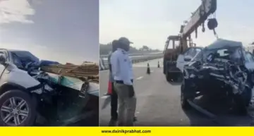 Accident : समृद्धी महामार्गावर भीषण अपघात; पती-पत्नी जागीच ठार; दोन चिमुरड्यांसह चालक गंभीर