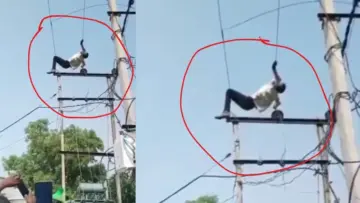 Viral Video: 11 हजार वोल्ट के हाईटेंशन पोल पर चढ़ गया युवक, बिजली विभाग में मचा हड़कंप; जानें क्या है मामला