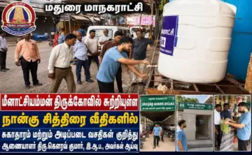 மதுரை மீனாட்சியம்மன் கோயில் பகுதியில் திடீர் ஆய்வு...  சுகாதாரம், வசதிகள் குறித்து முக்கிய உத்தரவுகள் !