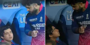 പരാഗ് പുറത്തെടുത്തത് വൈഭവിന്റെ സെഞ്ചുറി രണ്ടാം തവണയും നഷ്ടമായതിന്റെ നിരാശയോ, അതോ കുറച്ചുകൂടി പണിയെടുപ്പിക്കാൻ പറ്റാത്തതിന്റെ ഫ്രസ്ട്രേഷനോ? 96 റണ്സെടുത്ത് പുറത്തായ പിന്നാലെ ഡഗൗട്ടില് ഇരുന്ന വൈഭവിനോട് കൈചൂണ്ടി 11 റണ്സെടുത്ത ക്യാപ്റ്റൻ, നിസ്സഹായനായ മുഖവുമായി ആ 15 കാരൻ
