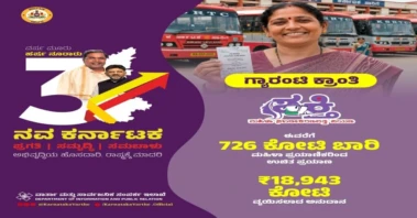 ರಾಜ್ಯ ಸರ್ಕಾರದ ಶಕ್ತಿ ಯೋಜನೆಯಡಿ 726 ಕೋಟಿ ಉಚಿತ ಟಿಕೆಟ್ ಗಳ ವಿತರಣೆ : ₹18,943 ಕೋಟಿ ಅನುದಾನ