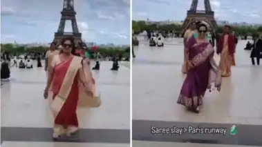 एफिल टावर के सामने भारतीय महिलाओं ने साड़ी पहनकर किया रैम्प वॉक, वीडियो ने जीता लोगों का दिल