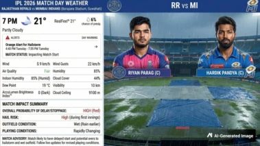 IPL 2026, RR vs MI Hourly Weather Updates: Orange Alert in Guwahati Raises Rain Concerns for Barsapara Clash