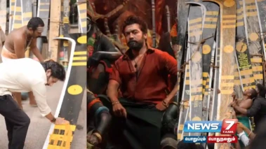 பதினெட்டாம்படி கருப்பனுக்கு 18 அடி அரிவாள் சாத்திய கருப்பு படக்குழு.!