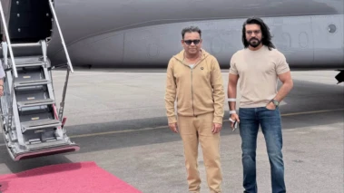 AR Rahman poses with 'Peddi' Ram Charan as duo head to Bhopal