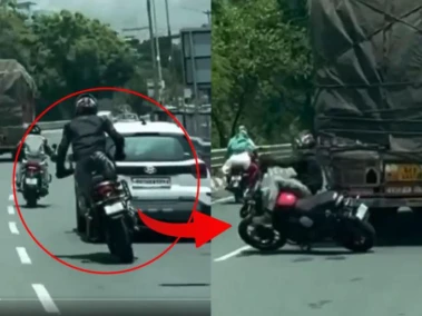 Pune Viral Video: Reckless Stunt Ends in Horrific Bike-Truck Crash on Navle Bridge
