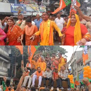 বীরপাড়ায় বুলডোজারে চেপে বিজেপির ধন্যবাদ যাত্রা।