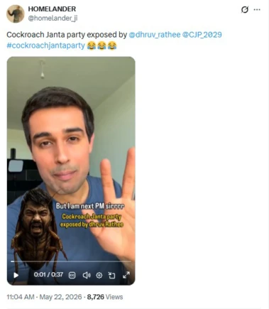 Edited Video Shared To Show Dhruv Rathee 'Exposing' Viral Cockroach Janata Party Movement