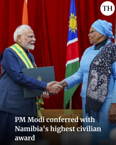 PM Narendra Modi was on Wednesday conferred with Namibia's highest civilian award, 'Order of the Most Ancient Welwitschia Mirabilis'.